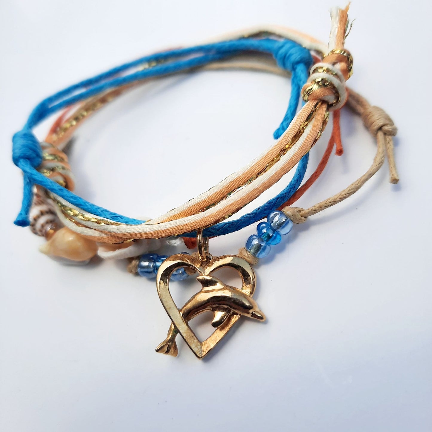 Dolphin and Heart Charm Handmade Bracelet