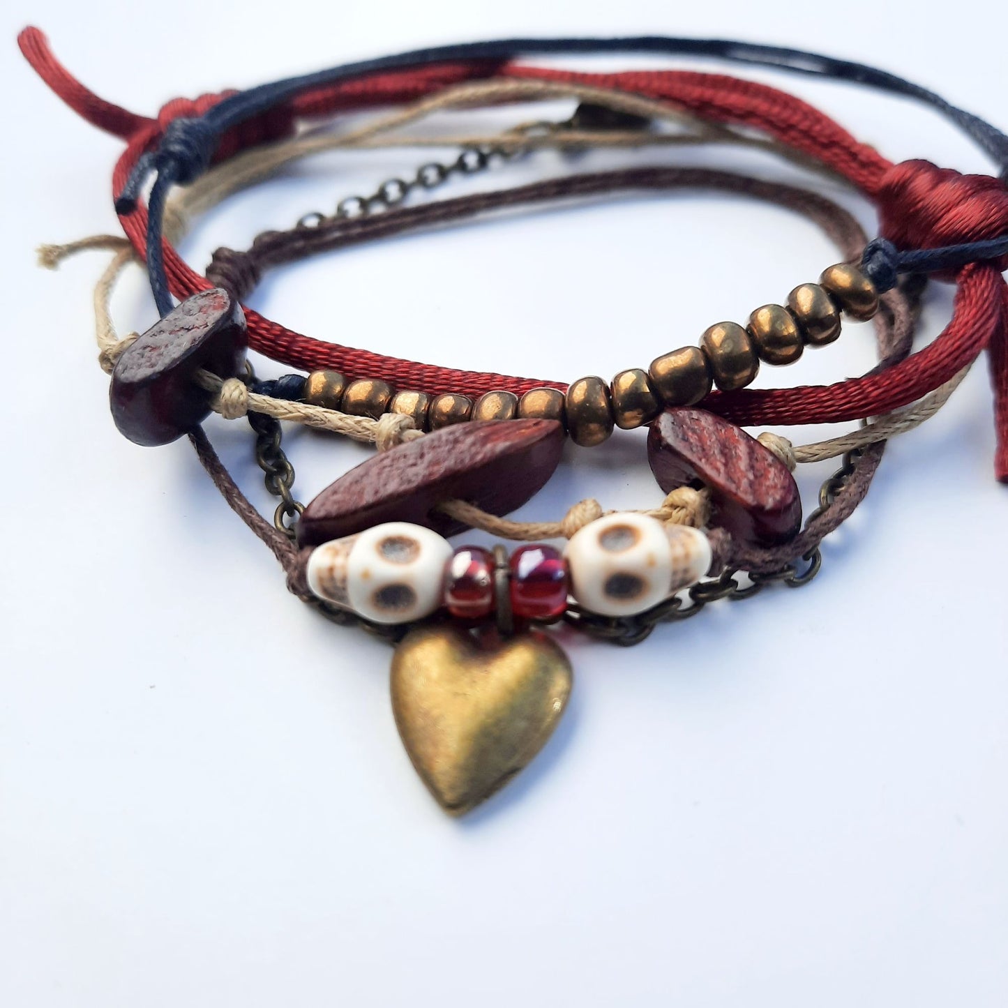 Heart and Skull Charm Handmade Bracelet