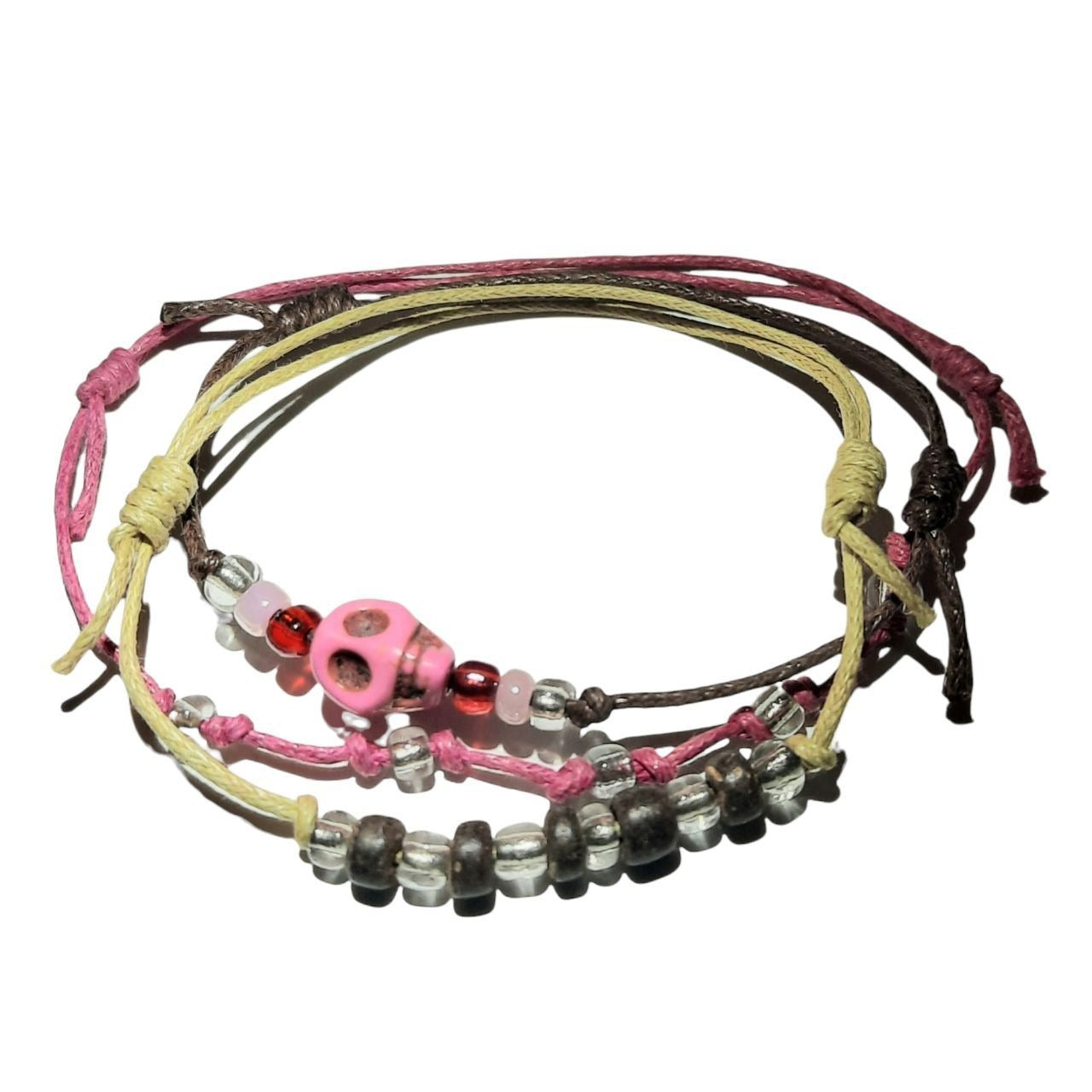 Women's Handmade Bracelet  "Pink Skull" Design